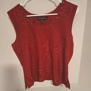 MING WANG Women Red Knit Studded Tank Top Plus Size XL‎